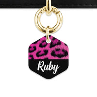 Bailey And Bone Pet ID Tag Pink Leopard Fur Print Pet Tag