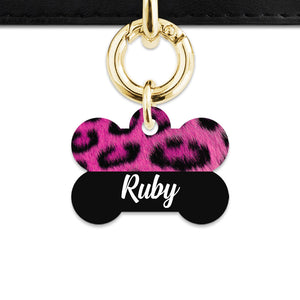 Bailey And Bone Pet ID Tag Pink Leopard Fur Print Pet Tag