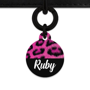 Bailey And Bone Pet ID Tag Pink Leopard Fur Print Pet Tag