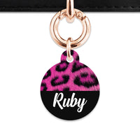 Bailey And Bone Pet ID Tag Pink Leopard Fur Print Pet Tag