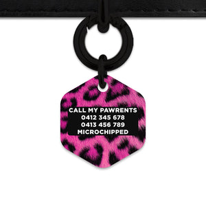 Bailey And Bone Pet ID Tag Pink Leopard Fur Print Pet Tag