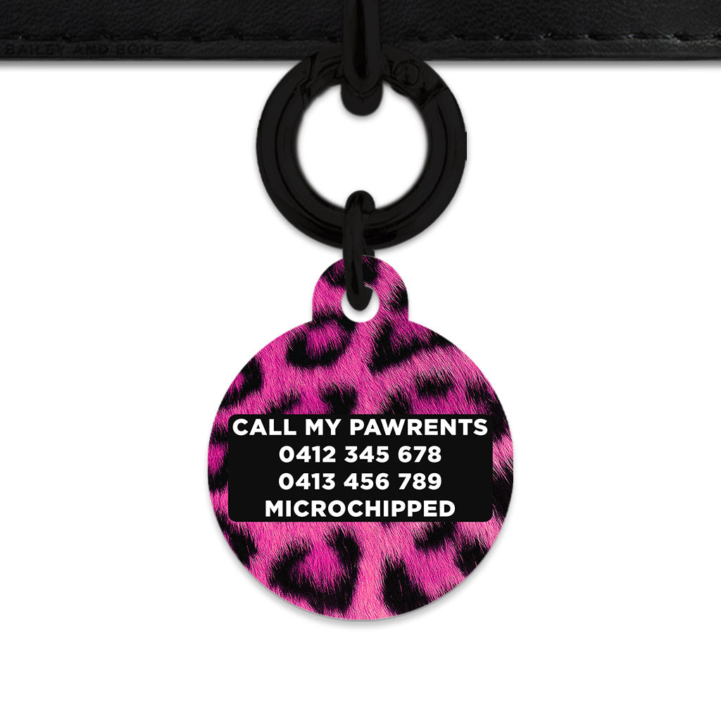 Bailey And Bone Pet ID Tag Pink Leopard Fur Print Pet Tag