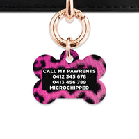 Bailey And Bone Pet ID Tag Pink Leopard Fur Print Pet Tag