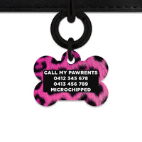 Bailey And Bone Pet ID Tag Pink Leopard Fur Print Pet Tag