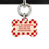 Bailey And Bone Pet ID Tag Red And Beige Checkers Pet Tag
