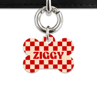 Bailey And Bone Pet ID Tag Red And Beige Checkers Pet Tag