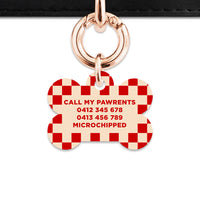 Bailey And Bone Pet ID Tag Red And Beige Checkers Pet Tag