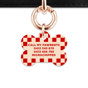 Bailey And Bone Pet ID Tag Red And Beige Checkers Pet Tag
