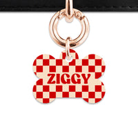 Bailey And Bone Pet ID Tag Red And Beige Checkers Pet Tag