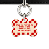 Bailey And Bone Pet ID Tag Red And Beige Checkers Pet Tag