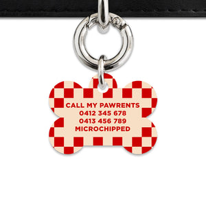 Bailey And Bone Pet ID Tag Red And Beige Checkers Pet Tag
