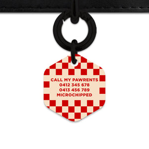 Bailey And Bone Pet ID Tag Red And Beige Checkers Pet Tag