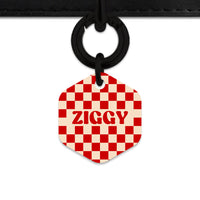 Bailey And Bone Pet ID Tag Red And Beige Checkers Pet Tag