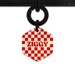 Bailey And Bone Pet ID Tag Red And Beige Checkers Pet Tag