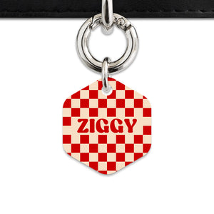 Bailey And Bone Pet ID Tag Red And Beige Checkers Pet Tag