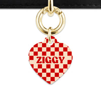 Bailey And Bone Pet ID Tag Red And Beige Checkers Pet Tag