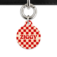 Bailey And Bone Pet ID Tag Red And Beige Checkers Pet Tag