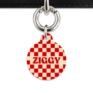 Bailey And Bone Pet ID Tag Red And Beige Checkers Pet Tag
