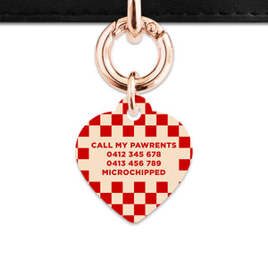 Bailey And Bone Pet ID Tag Red And Beige Checkers Pet Tag