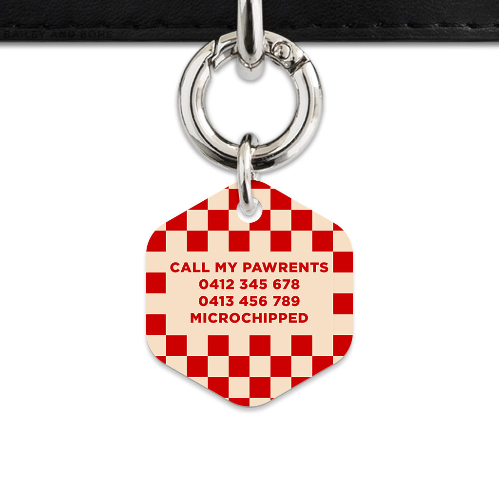 Bailey And Bone Pet ID Tag Red And Beige Checkers Pet Tag