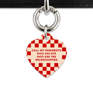 Bailey And Bone Pet ID Tag Red And Beige Checkers Pet Tag
