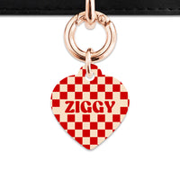 Bailey And Bone Pet ID Tag Red And Beige Checkers Pet Tag