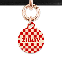 Bailey And Bone Pet ID Tag Red And Beige Checkers Pet Tag