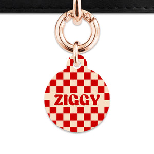 Bailey And Bone Pet ID Tag Red And Beige Checkers Pet Tag