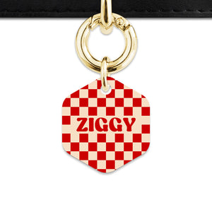Bailey And Bone Pet ID Tag Red And Beige Checkers Pet Tag