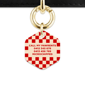 Bailey And Bone Pet ID Tag Red And Beige Checkers Pet Tag