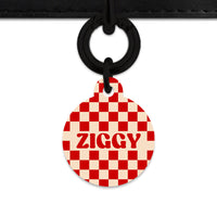 Bailey And Bone Pet ID Tag Red And Beige Checkers Pet Tag