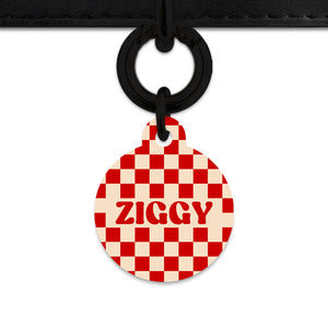 Bailey And Bone Pet ID Tag Red And Beige Checkers Pet Tag