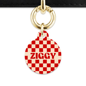 Bailey And Bone Pet ID Tag Red And Beige Checkers Pet Tag