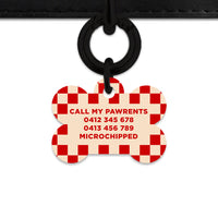 Bailey And Bone Pet ID Tag Red And Beige Checkers Pet Tag