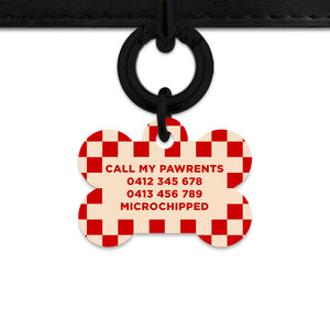 Bailey And Bone Pet ID Tag Red And Beige Checkers Pet Tag