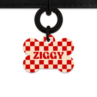 Bailey And Bone Pet ID Tag Red And Beige Checkers Pet Tag