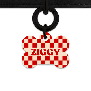 Bailey And Bone Pet ID Tag Red And Beige Checkers Pet Tag