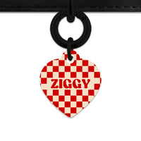 Bailey And Bone Pet ID Tag Red And Beige Checkers Pet Tag