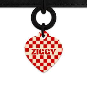 Bailey And Bone Pet ID Tag Red And Beige Checkers Pet Tag