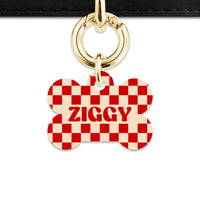Bailey And Bone Pet ID Tag Red And Beige Checkers Pet Tag