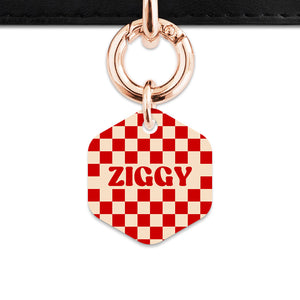 Bailey And Bone Pet ID Tag Red And Beige Checkers Pet Tag