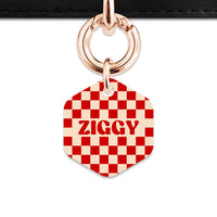 Bailey And Bone Pet ID Tag Red And Beige Checkers Pet Tag