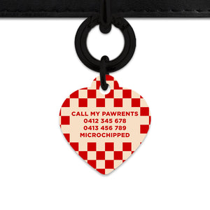 Bailey And Bone Pet ID Tag Red And Beige Checkers Pet Tag
