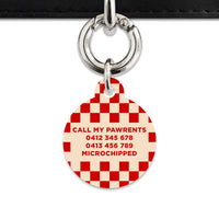 Bailey And Bone Pet ID Tag Red And Beige Checkers Pet Tag