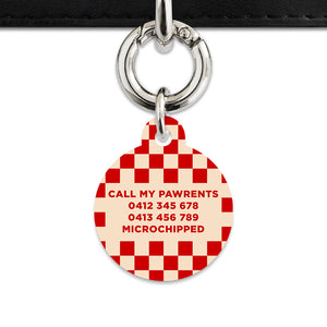 Bailey And Bone Pet ID Tag Red And Beige Checkers Pet Tag