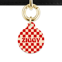 Bailey And Bone Pet ID Tag Red And Beige Checkers Pet Tag
