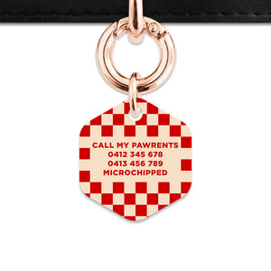 Bailey And Bone Pet ID Tag Red And Beige Checkers Pet Tag