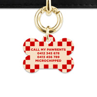 Bailey And Bone Pet ID Tag Red And Beige Checkers Pet Tag