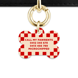 Bailey And Bone Pet ID Tag Red And Beige Checkers Pet Tag