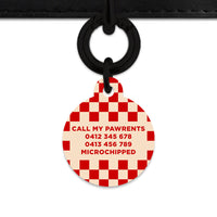 Bailey And Bone Pet ID Tag Red And Beige Checkers Pet Tag